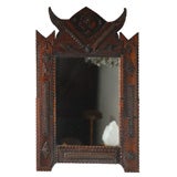 Antique Tramp Art / Folk Art Frame with Mirror