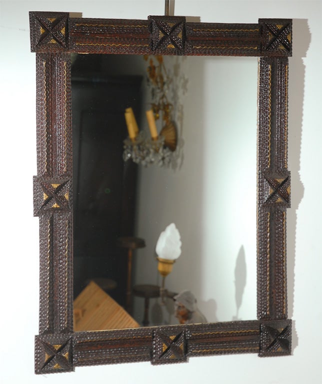 Tramp Art Frame with Gilt Highlights and Mirror