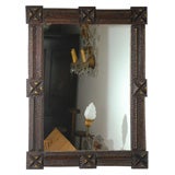 Antique Tramp Art Frame with Gilt Highlights and Mirror