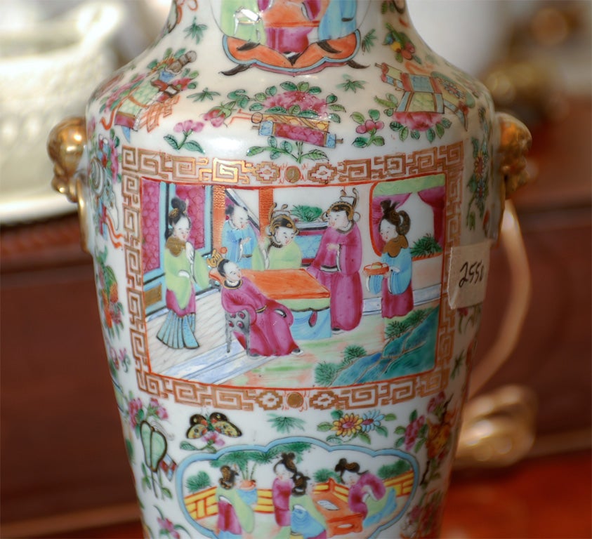 Pair of Chinese Canton Vases as Lamps For Sale 1