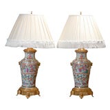 Antique Pair of Chinese Canton Vases as Lamps