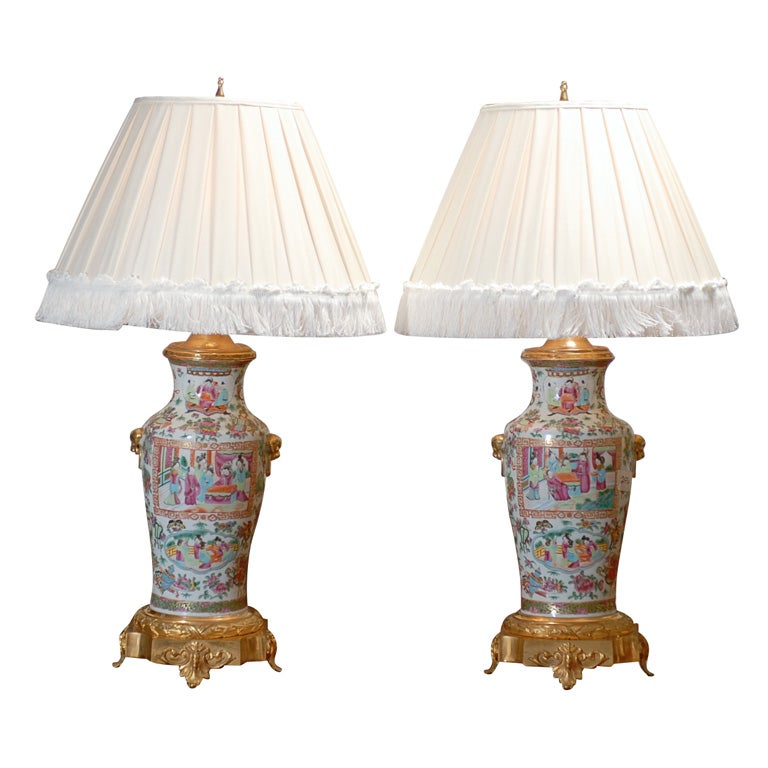 Pair of Chinese Canton Vases as Lamps For Sale