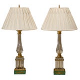 Pair French Crystal Column Lamps
