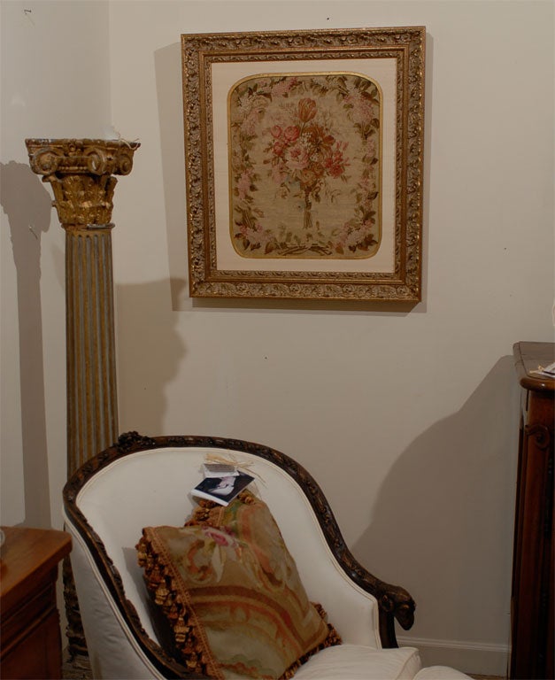 Beautiful 19th century French silk Aubusson tapestry, custom framing is not original.