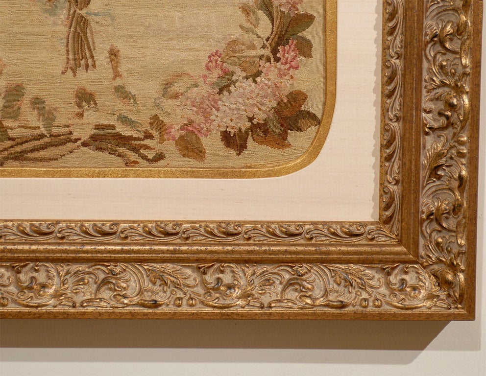 Hand-Crafted 19th Century French Silk Aubusson Framed Tapestry 'Gold and Beige Tones'