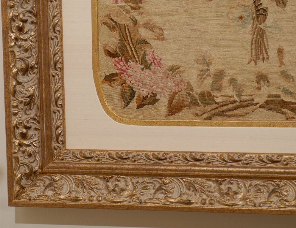 19th Century French Silk Aubusson Framed Tapestry 'Gold and Beige Tones' In Good Condition In Atlanta, GA