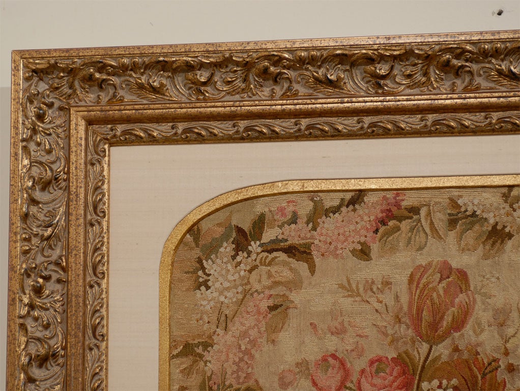 19th Century French Silk Aubusson Framed Tapestry 'Gold and Beige Tones' 1