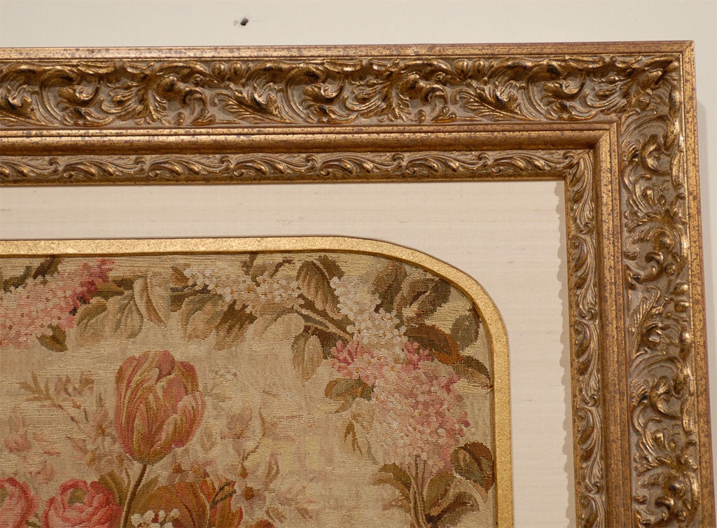 19th Century French Silk Aubusson Framed Tapestry 'Gold and Beige Tones' 2