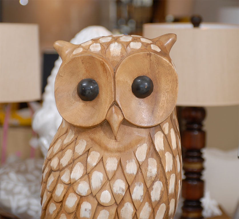 20th Century Large Carved Wood Owl