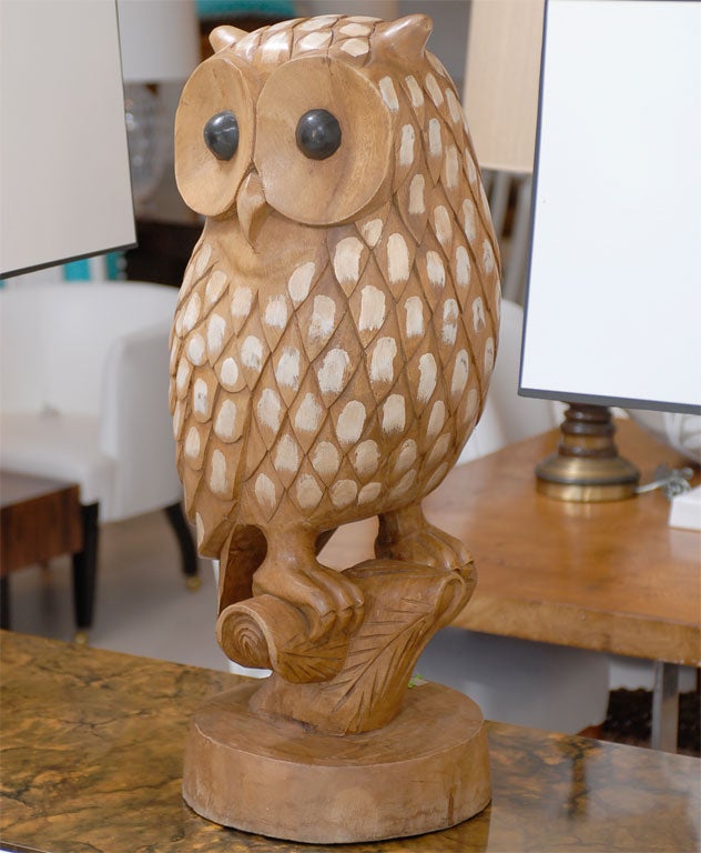 Large Carved Wood Owl 2