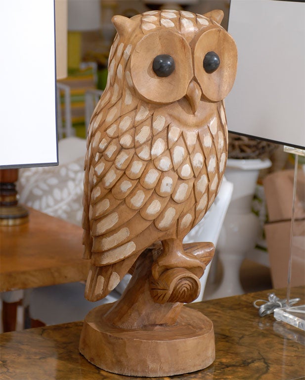 Large Carved Wood Owl 3