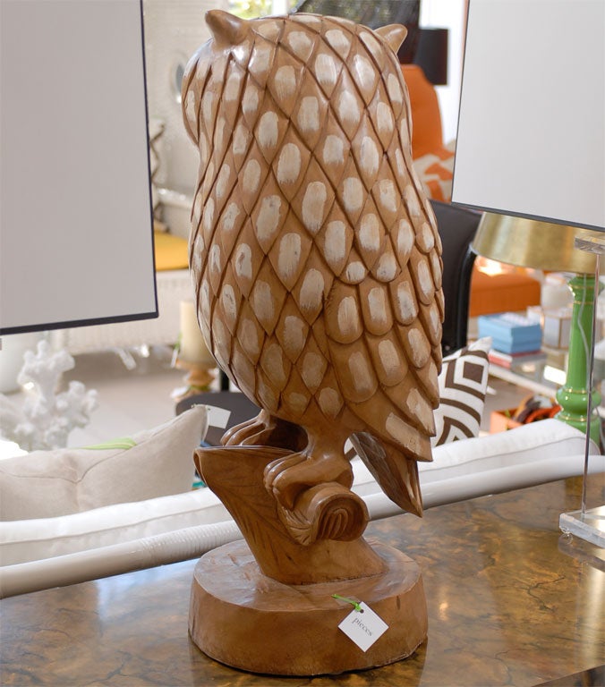 Large Carved Wood Owl 5
