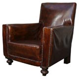 Belgian Art Deco Leather Library Chair