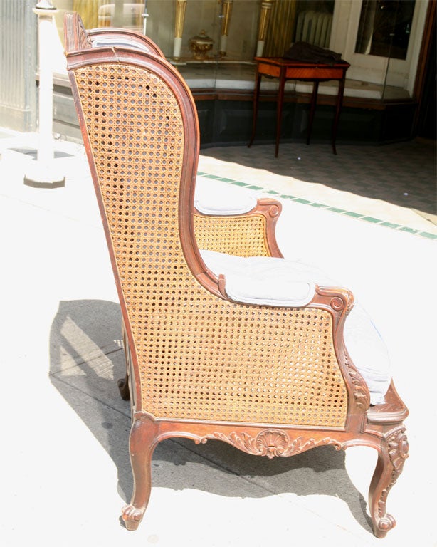 Walnut French Caned Wing Chair