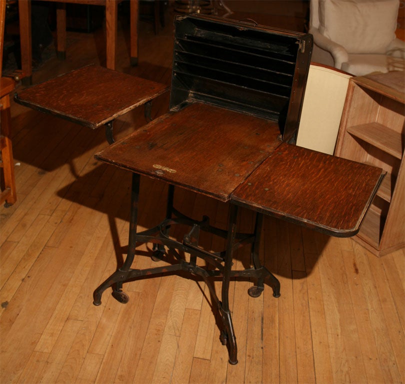 Rolltop Oak and Japanned- Metal Stand