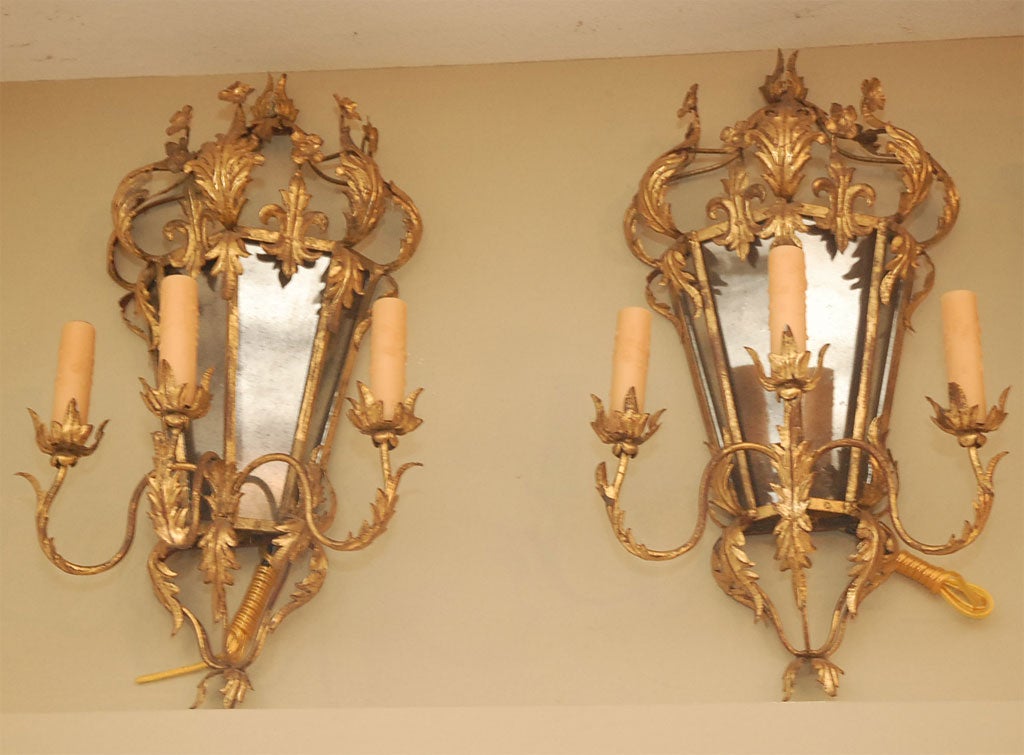 Pair of Metal Mirrored Sconces