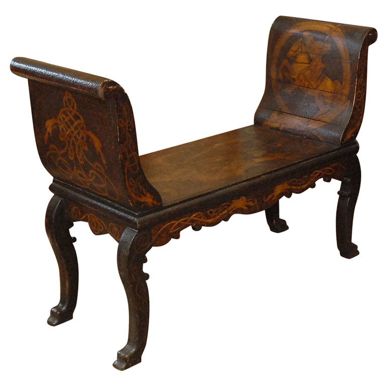 Chinoiserie wood carved bench For Sale