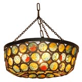 Artisanal Stained Slag Glass Chandelier