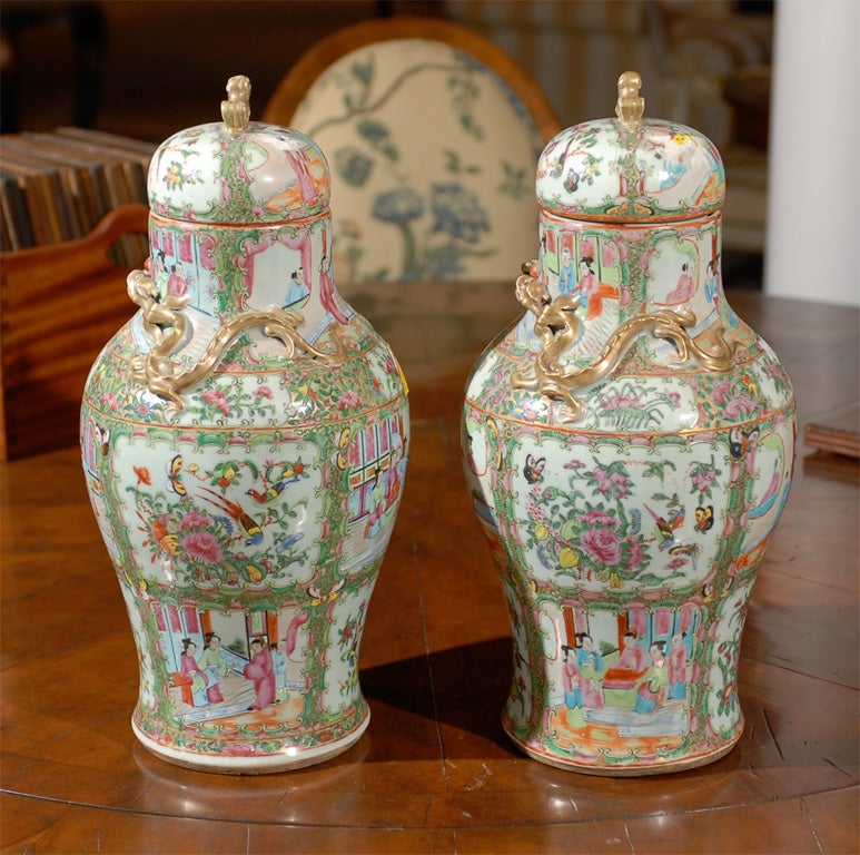 19th Century Pair of Rose Medallion Vases For Sale