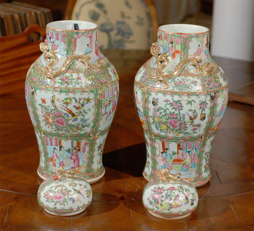 Pair of Rose Medallion Vases For Sale 1