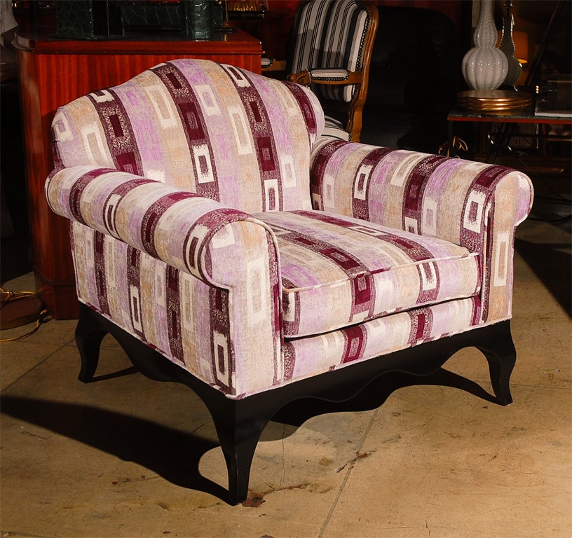 Pair of French 1960s armchairs with black lacquered finish in the style Rene Prou