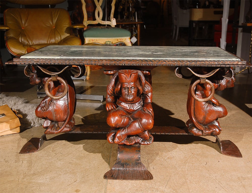 French Coffee Table with Marble Top Attributed to Jean-Maurice Rothschild In Good Condition For Sale In Cathedral City, CA