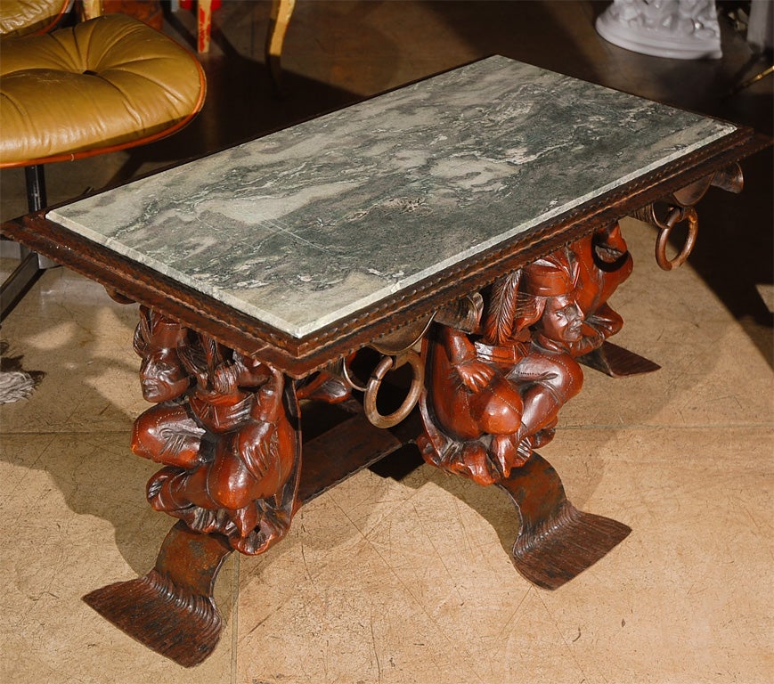 Mid-20th Century French Coffee Table with Marble Top Attributed to Jean-Maurice Rothschild For Sale
