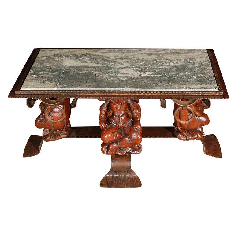French Coffee Table with Marble Top Attributed to Jean-Maurice Rothschild For Sale