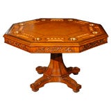 Retro Mahogany and Stamped Leather Octogon Game Table