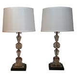 Pair of 1940's Hollywood Cut Crystal Lamps