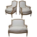 Vintage A Louis XVI style salon suite: A Settee and Pair of Bergeres