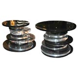 Pair of Round Smoke and Clear Lucite Swivel End Tables