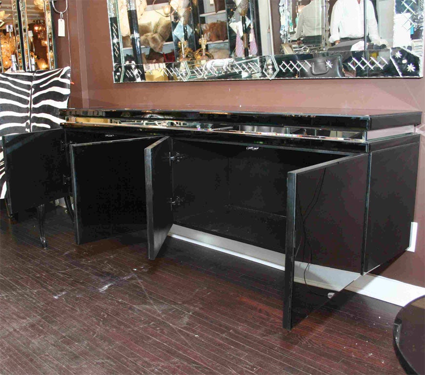 Black Wall Mount Mirrored Credenza In New Condition In New York, NY