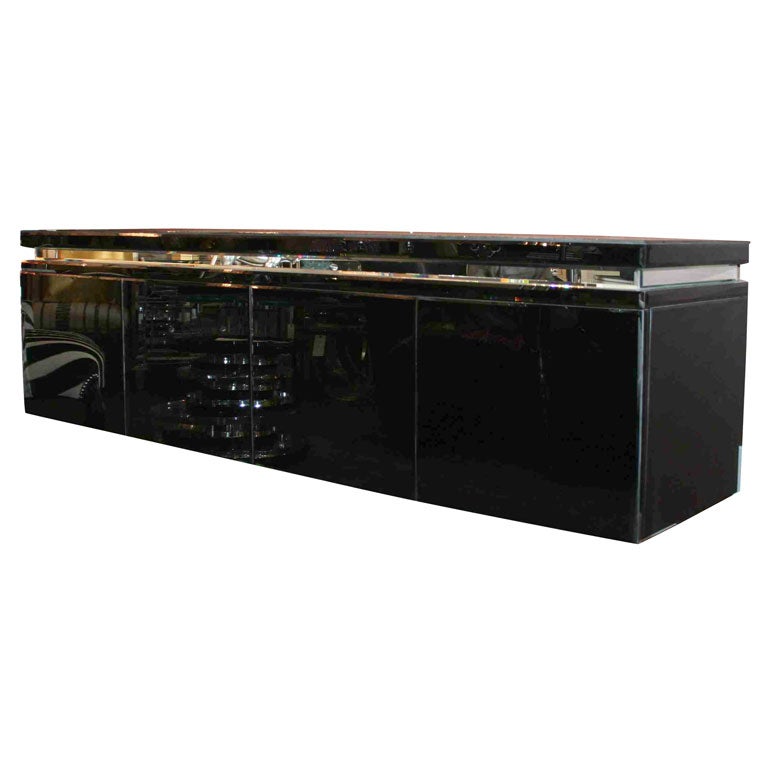 Black Wall Mount Mirrored Credenza