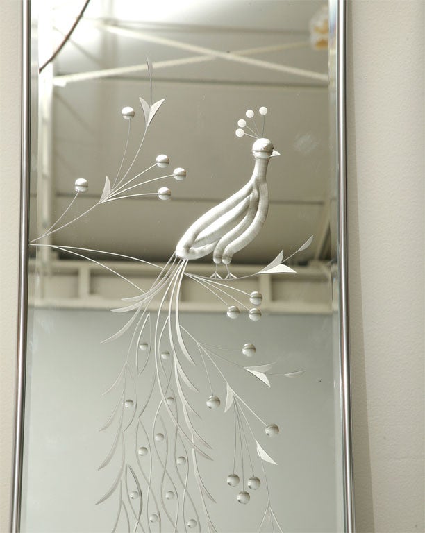Pair of 50's Peacock-Etched Mirrors 2
