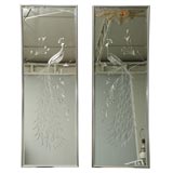 Pair of 50's Peacock-Etched Mirrors