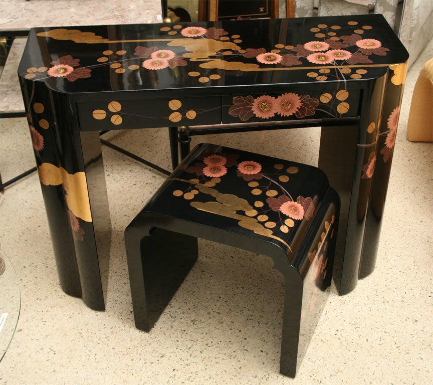 Exuberant 70's Asian-style Vanity/Writing Desk