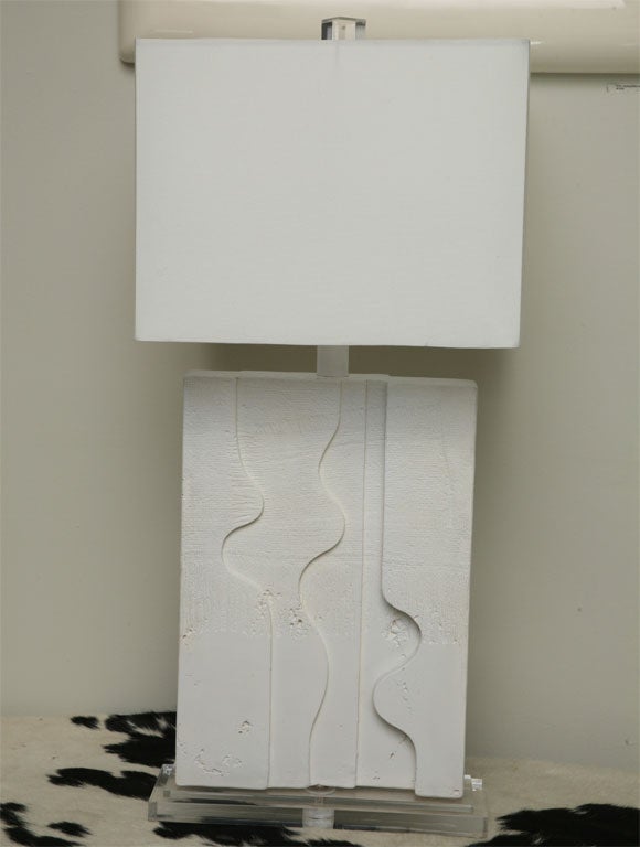 The large-scaled lamps from Casual Lamps of California are our new obsession! This textured plaster example has the look of a Louise Nevelson sculpture, and its chalky white mass can subtly hold its own in a sophisticated town house or casual beach