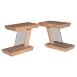 Pickled Oak and Glass End Tables