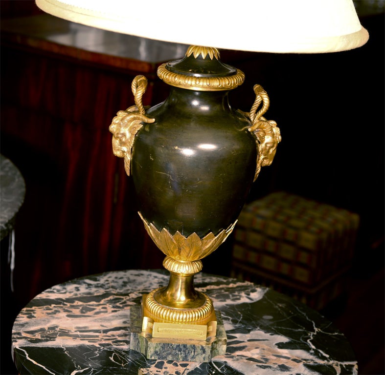 Pair of French Patinated and Gilded  Bronze Urn Lamps In Good Condition In Hudson, NY