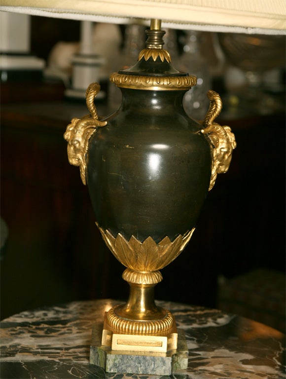 Pair of French Patinated and Gilded  Bronze Urn Lamps 1