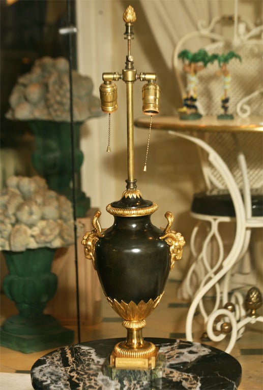 Pair of French Patinated and Gilded  Bronze Urn Lamps 3