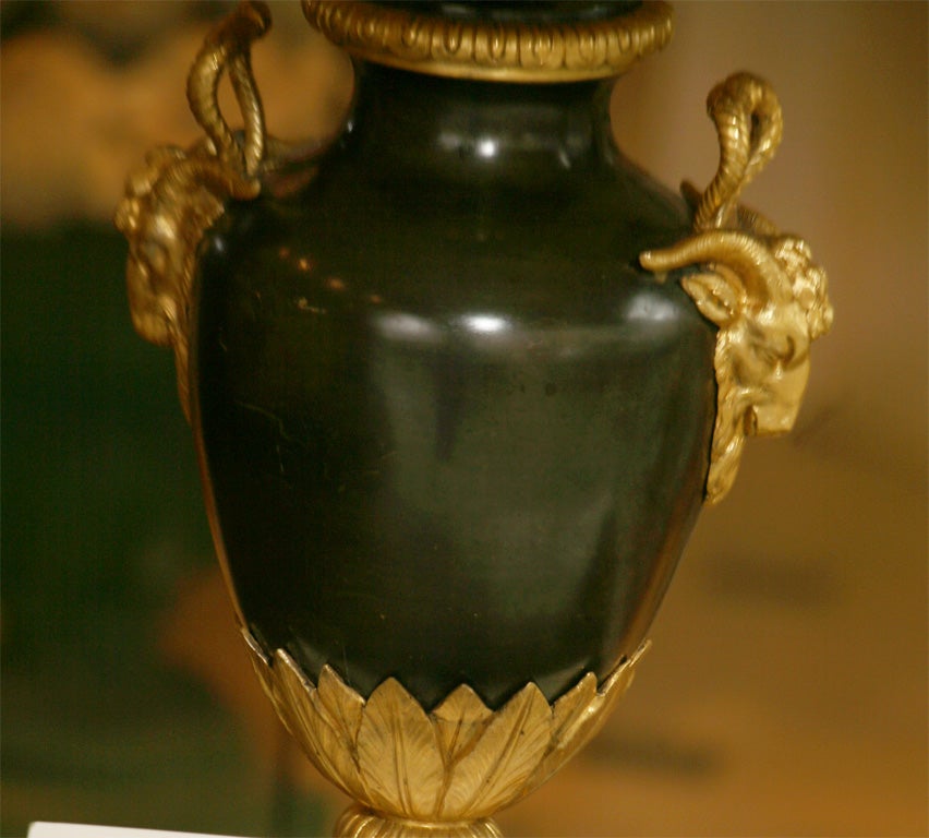 Pair of French Patinated and Gilded  Bronze Urn Lamps 6