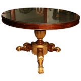 Antique French  Mahogany and Gilt Marble Top Center Table