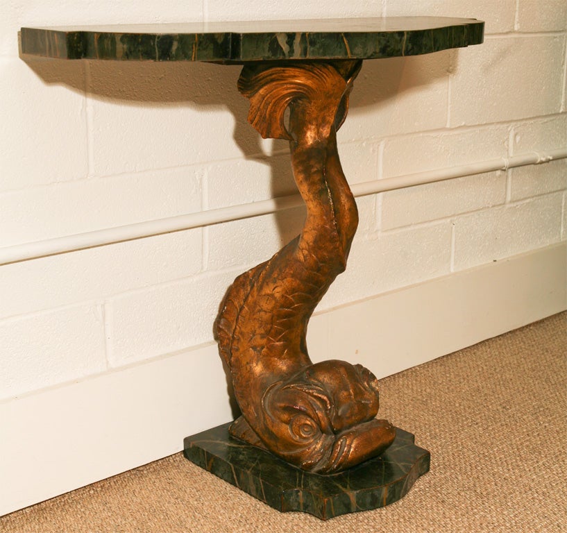 Venetian Dolphin Console with Faux Marble Top and Base
