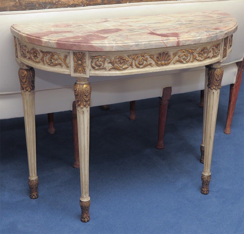 French Louis XVI Style Parcel Gilt and Painted Console Table, by Jansen For Sale