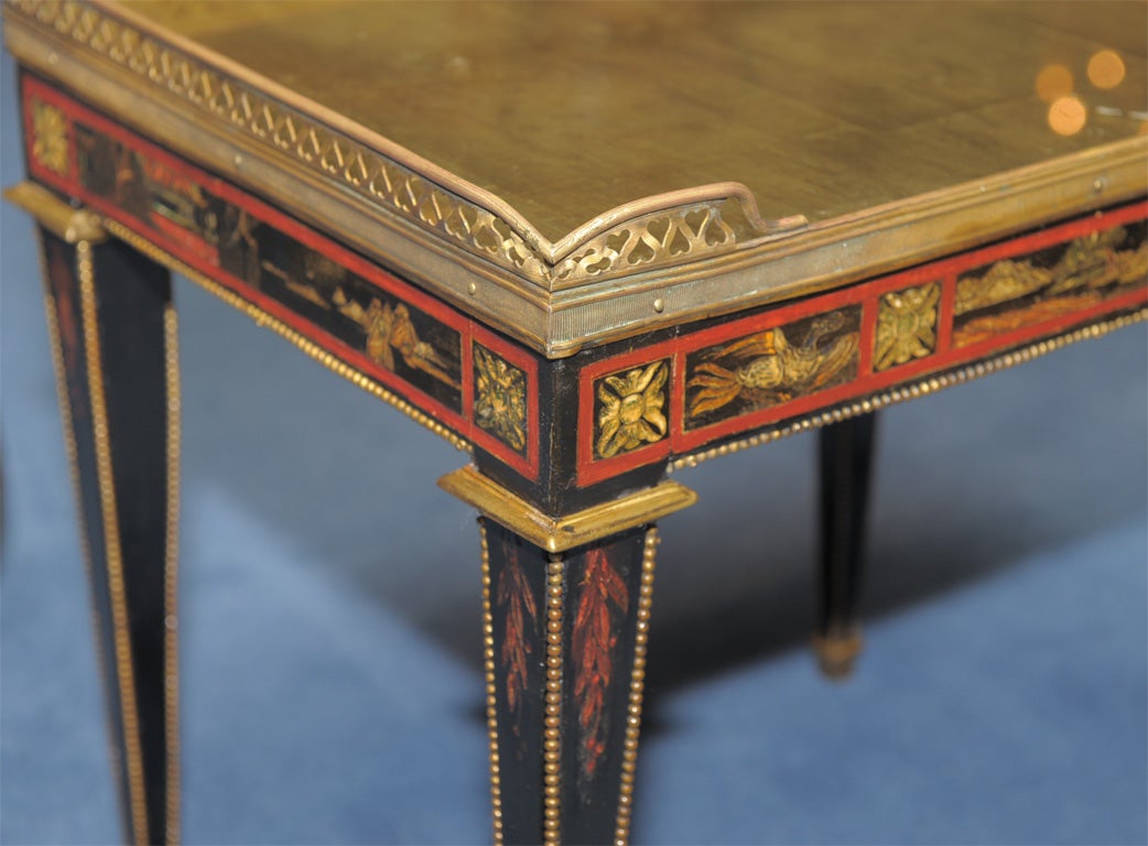 French Chinoiserie Eglomisé, Painted and Ebonized Side Table, by Jansen For Sale