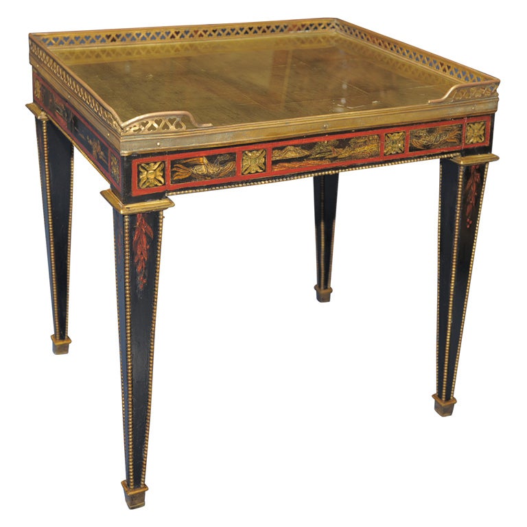 Chinoiserie Eglomisé, Painted and Ebonized Side Table, by Jansen For Sale