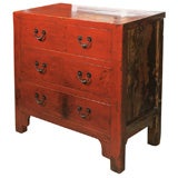 Antique Red Lacquer 3 Drawer Side Chest