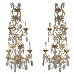 A Pair of Genovese Grand Scale Decorative Crystal Sconces